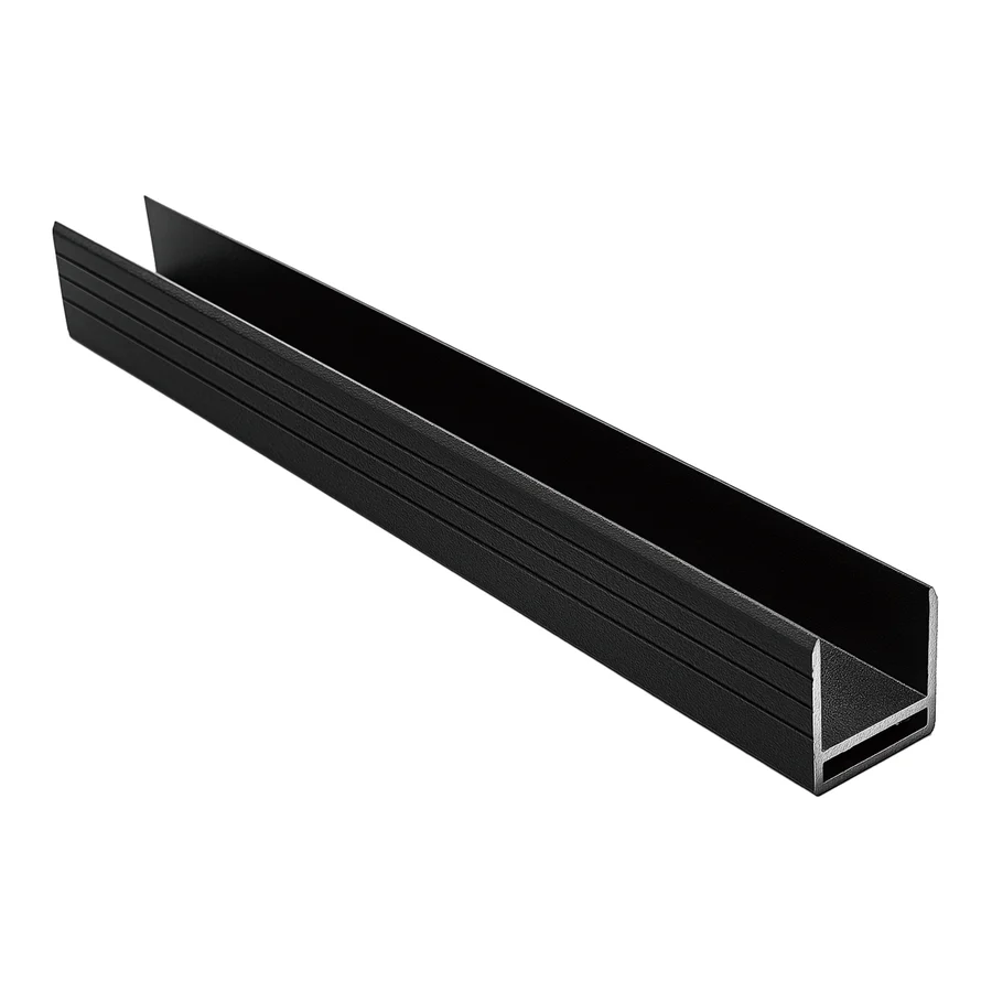Zwarte aluminium boven- en onderrail in U-profiel