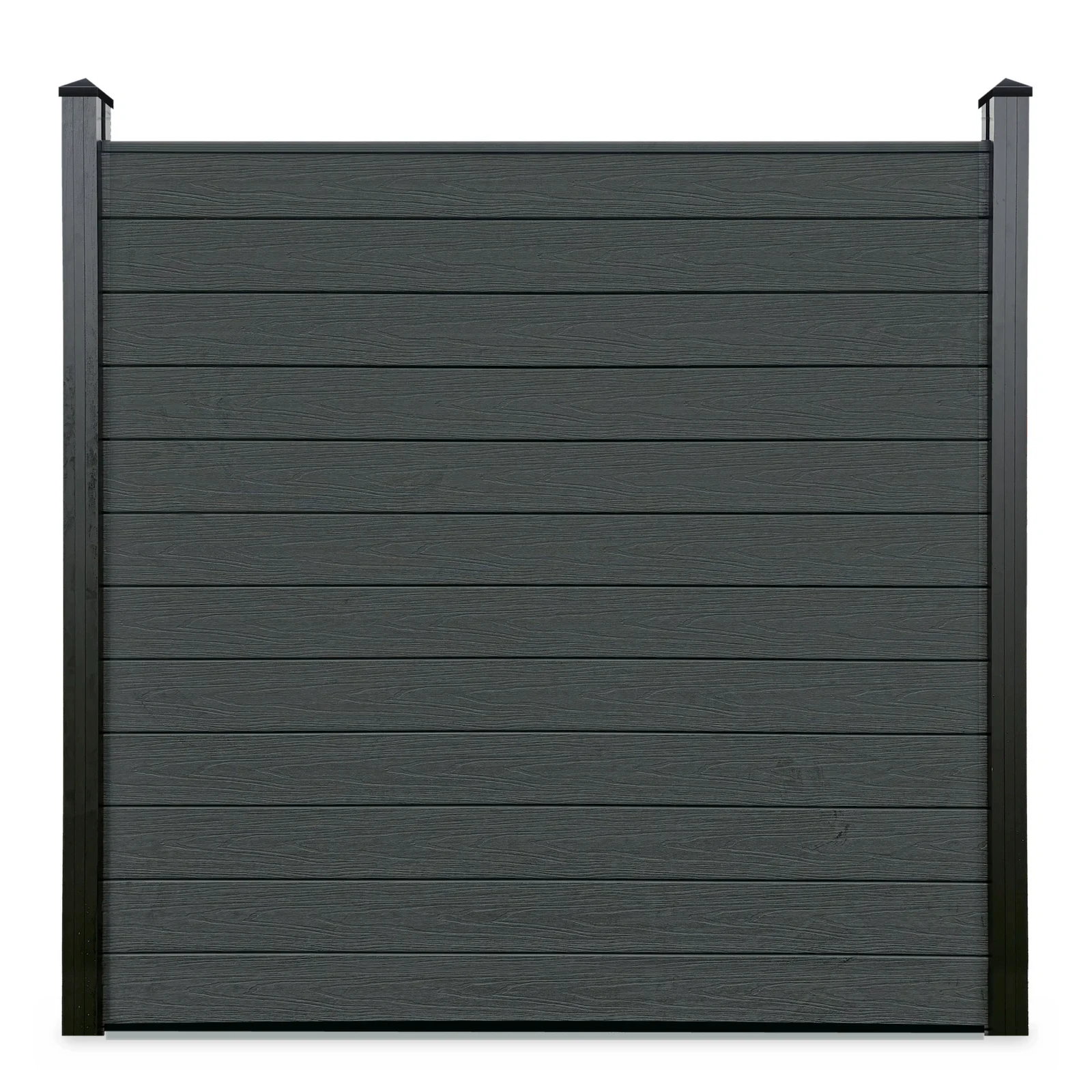 Nordvesta Classic WPC-composiet schutting in Charcoal met zwarte aluminium palen